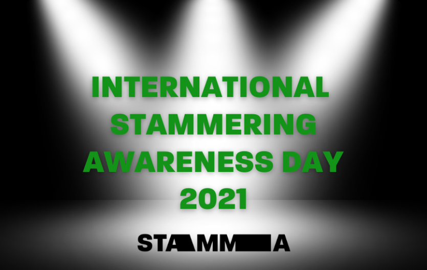 Spotlights shining on the text: International Stammering Awareness Day 2021