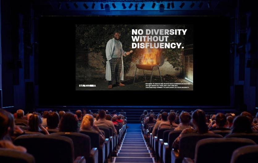 STAMMA ad at a screen near you A cinema audience looking at the screen