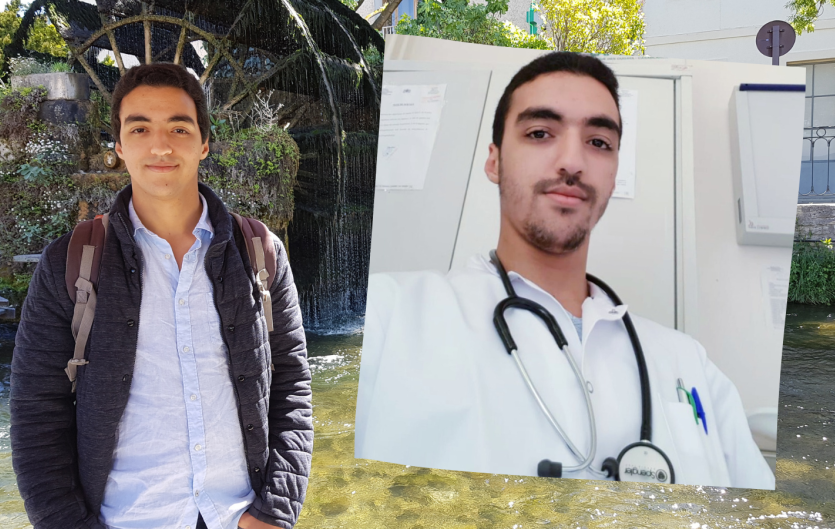 Two pictures of the author, Farissi Youssef; one in casual clothes and one in his doctor's uniform