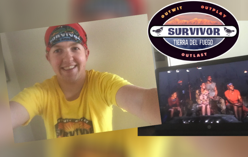 The article's author, James Hayden, with the Survivor TV show logo