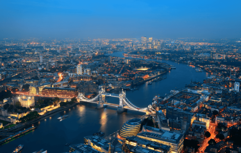 The London Stamma Support Group An aerial picture of London at sunset