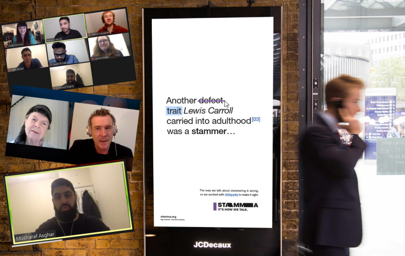 ISAD 2020: A look back A montage of events from International Stammering Awareness Day, including an outdoor campaign advert, and images from online video call events