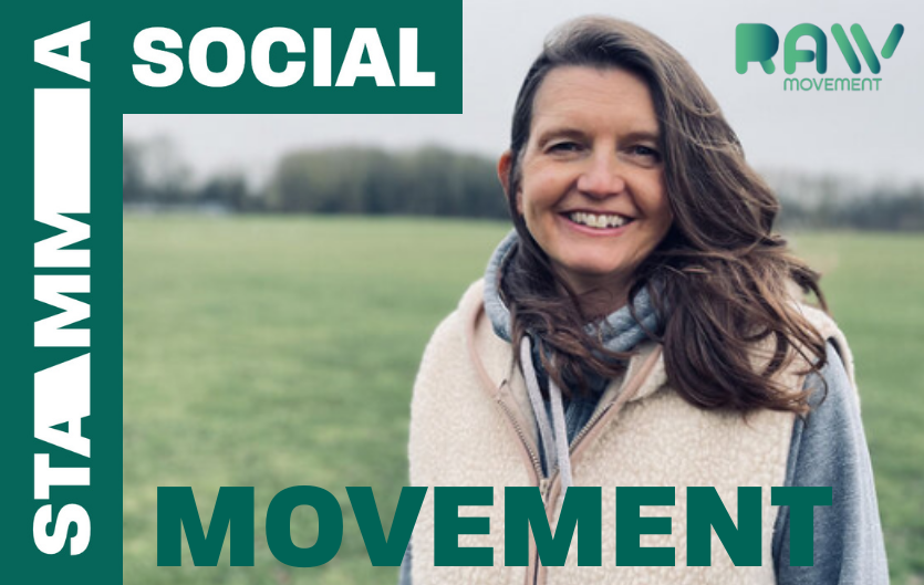 STAMMA Movement A woman looking at the camera next to the words STAMMA Social, and Movement