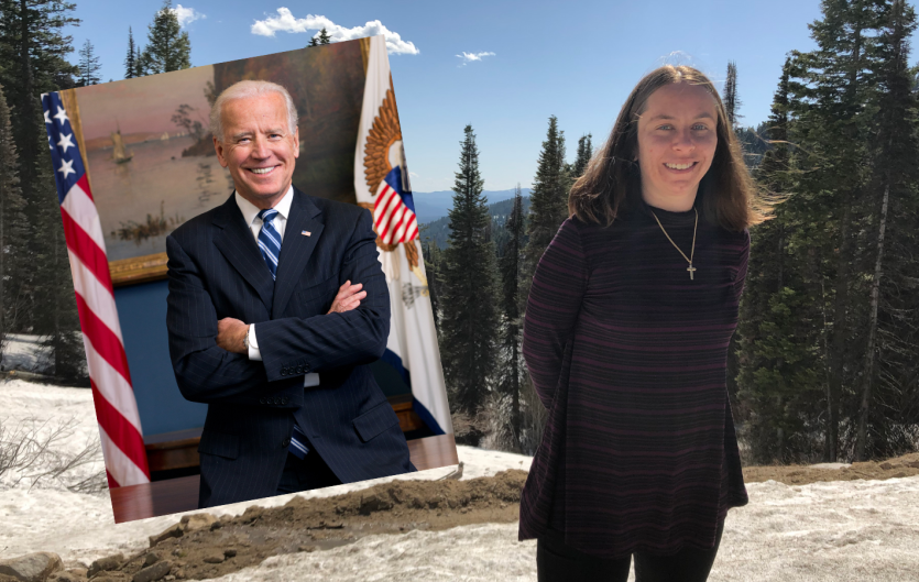 Biden's win is a victory for stammering The article's author, Michelle Paradies, beside a picture of Joe Biden