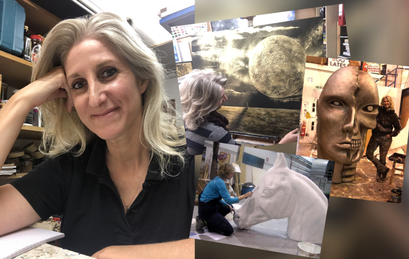 Facing the dragon The article's author Roberta Volpe, and a collage of some of her artwork