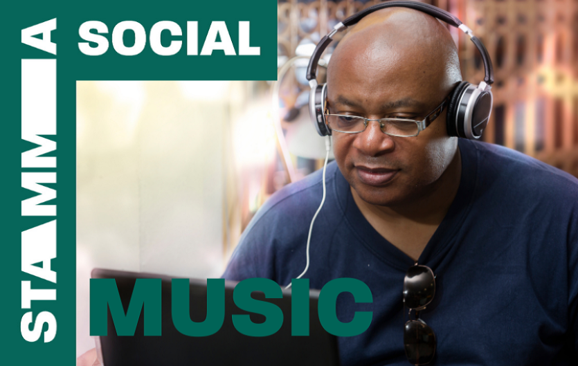 'Thank you for this weekly hour of joy!' A man wearing headphones and looking at a laptop
