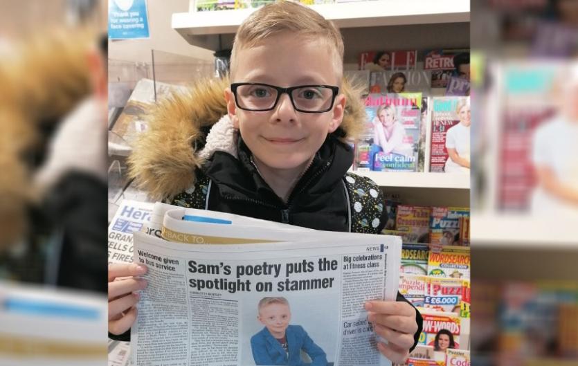 Sam's poem's a smash hit Sam, composer of the poem I have a stammer
