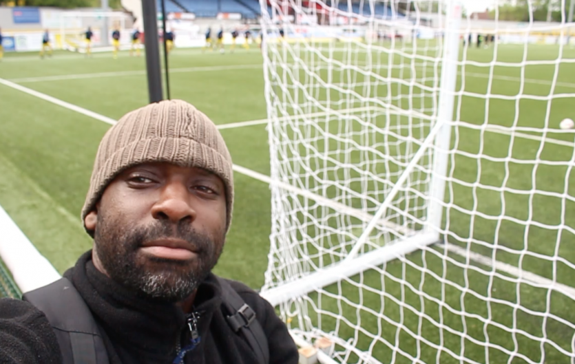Sorry, can you repeat that? Tobrise Chinosa: selfie at a football ground during training