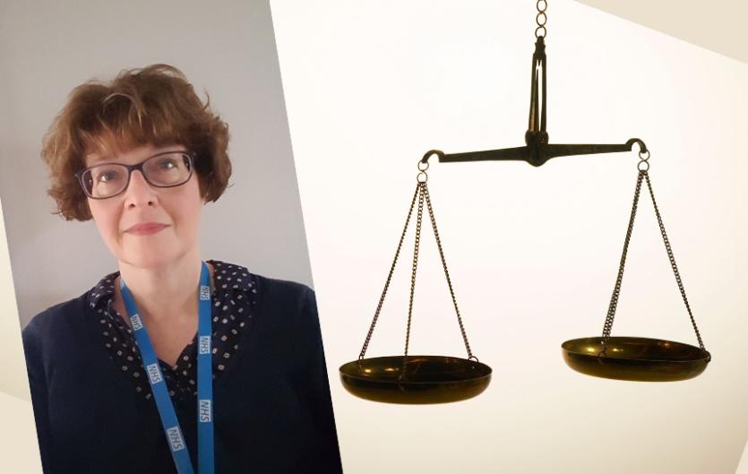 Medical vs. social model of disability: It shouldn’t be 'either-or' The article's author, Stephanie Burgess, with a set of scales saying 'medical model ' and 'social model'