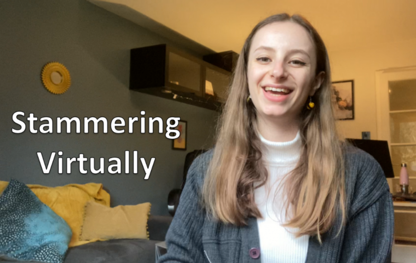 Tash's Vlog: Stammering Virtually New vlogger Tash, looking at the camera on her computer