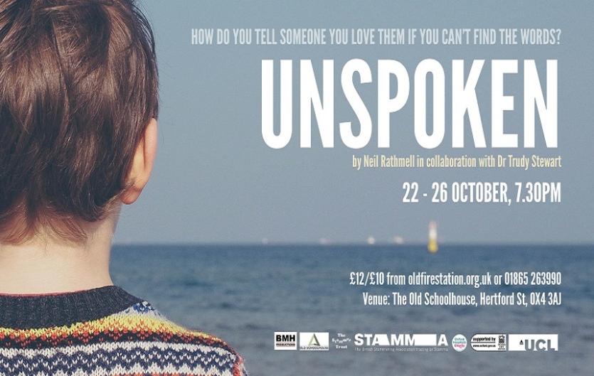 A theatre poster of the back of a child's head, looking out to sea. With the title 'Unspoken'