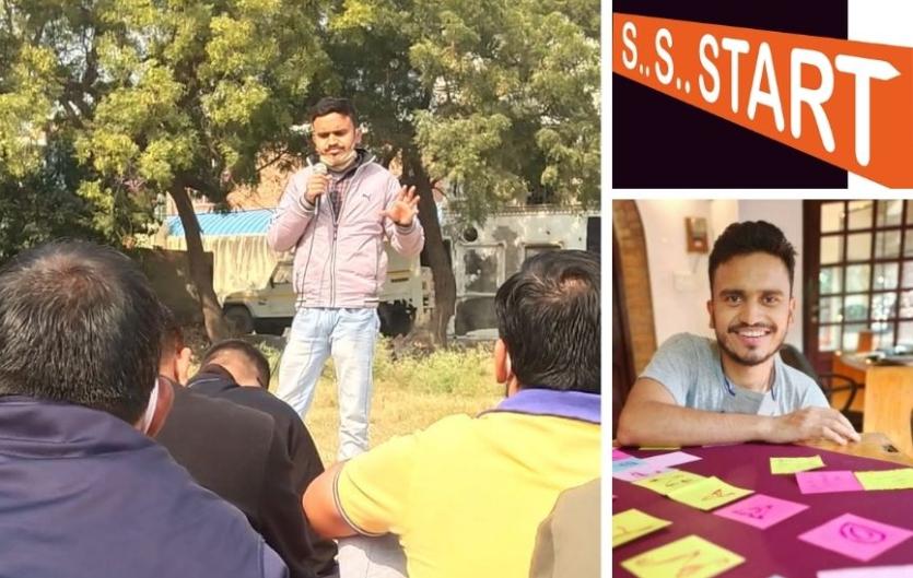 A humble ssstart to my life Three images: a man doing public speaking outdoors to an audience; a man looking at the camera, smiling; and a logo saying 's..s..s..start'