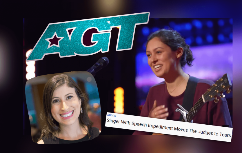 An open letter to America's Got Talent: Stop praising the stigma A woman holding a guitar and smiling, with an inset image of a woman looking at the camera and smiling.