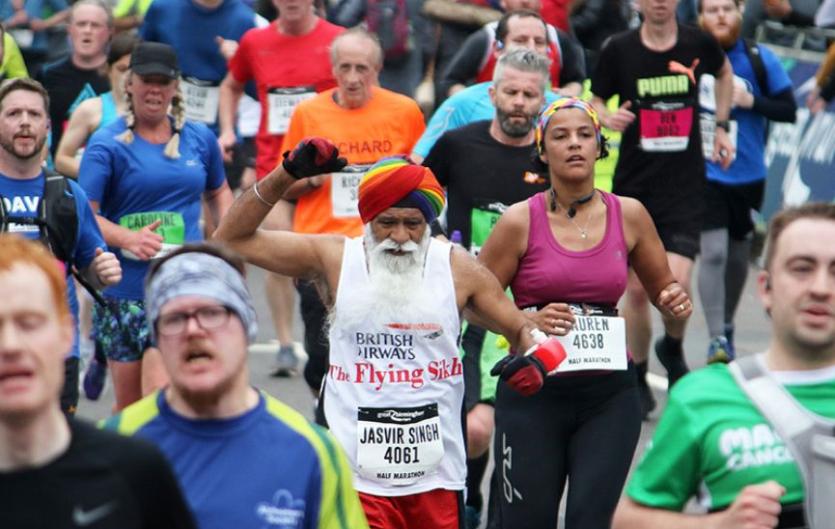 Great Birmingham Run 2023 (10k) An elderly man doing a sponsored run surrounding by other runners