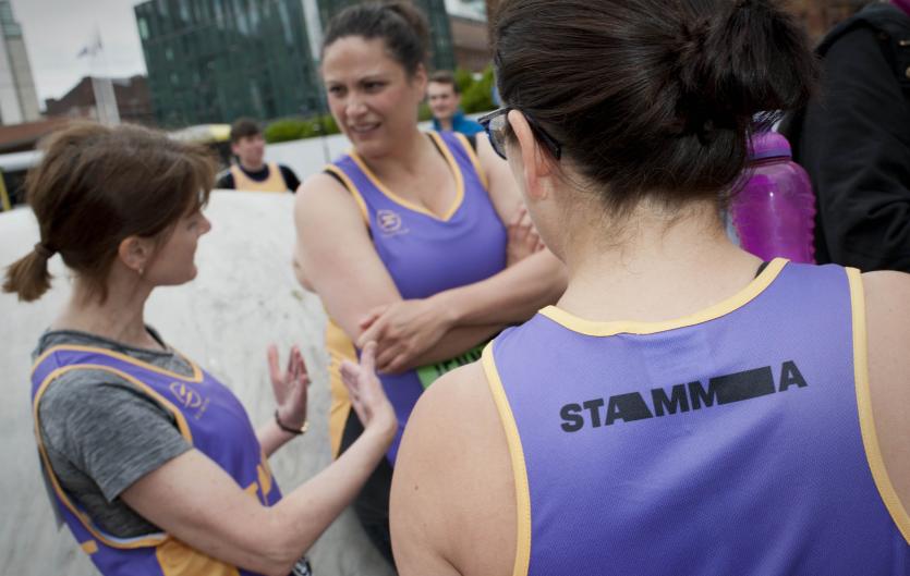 10K runners in Manchester Three runners in Stamma vests at Manchester 10K event