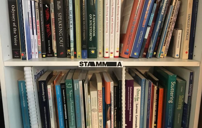 Two shelves of our library books