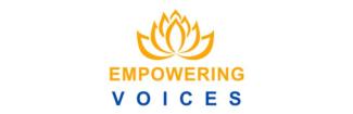 A logo saying 'Empowering Voices' under an illustrated flower