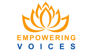 A logo of a flower with the words 'Empowering Voices' underneath