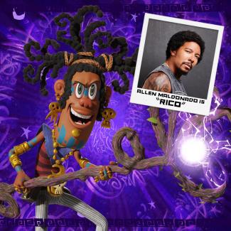 A cartoon character, with a man smiling inset