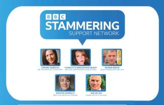 A speech bubble with 'BBC Stammering Support Network' in it