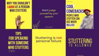 Promotional posters mixing text and people