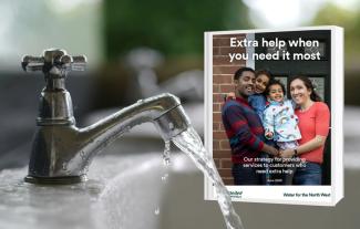 A running tap, with a document cover next to it
