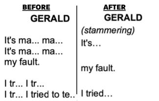 Two columns of script text for a character's lines