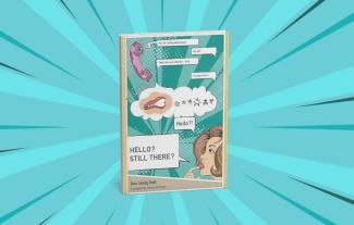 A book cover featuring illustrations of a  woman, a mouth and a telephone receiver