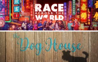 Two logos for TV shows. One reads 'Race Across the World' and the other 'The Dog House'