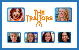Six women's faces, with a logo saying 'The Traitors' between them