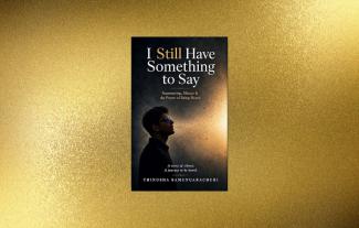 A book cover showing a man breathing gold