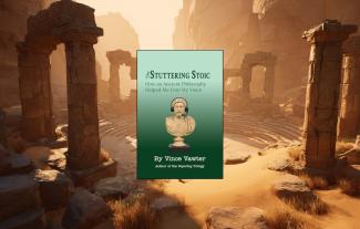 A book cover with a backdrop of ancient ruins