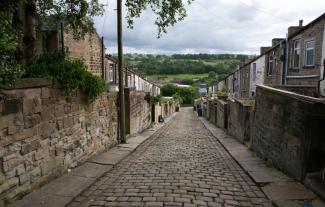 A cobbled street in a northern English town