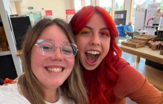 Two women smiling