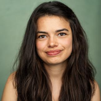 A woman smiling