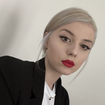 A woman looking at the camera