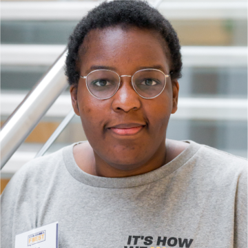 A woman smiling