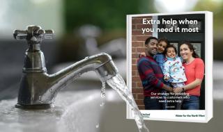 A running tap, with a document cover next to it