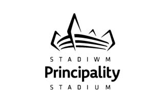 Logo saying 'Stadiwm Principality Stadium', with an illustrated sports stadium