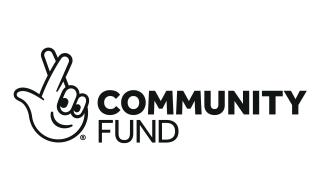 Logo for The National Lottery Community Fund, with an illustration of a hand crossing its fingers