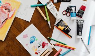 Arts and craft materials, including paper, paint, pencils, scissors and paintbrushes