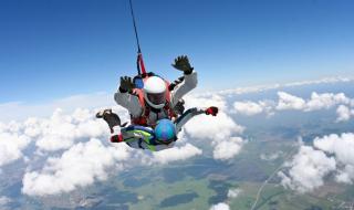 Two people doing a tandem skydive