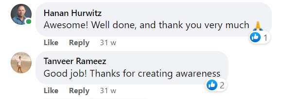 A screengrab of two facebook posts congratulating STAMMA for helping to stop Apple associate the woozy face emoji with stammering