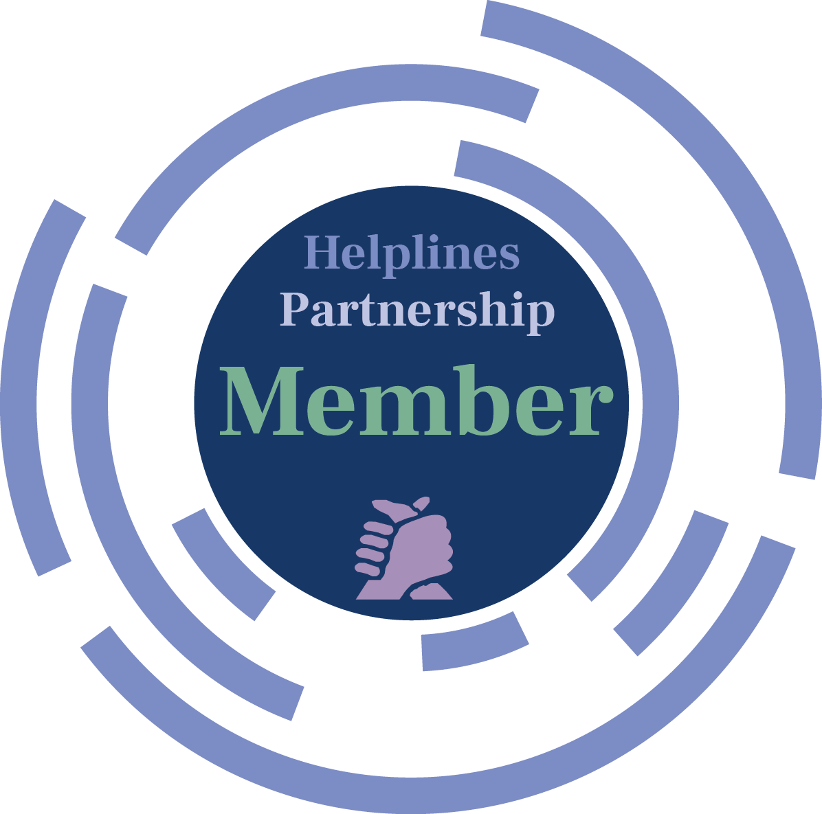 A logo with the text 'Helplines Partnership Member' and an illustration of a handshake