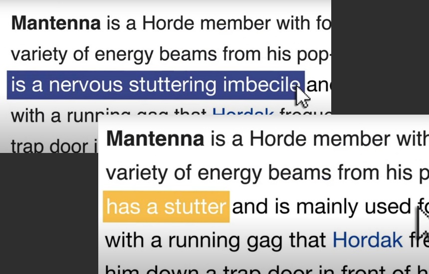 Example of wikipedia entries being edited