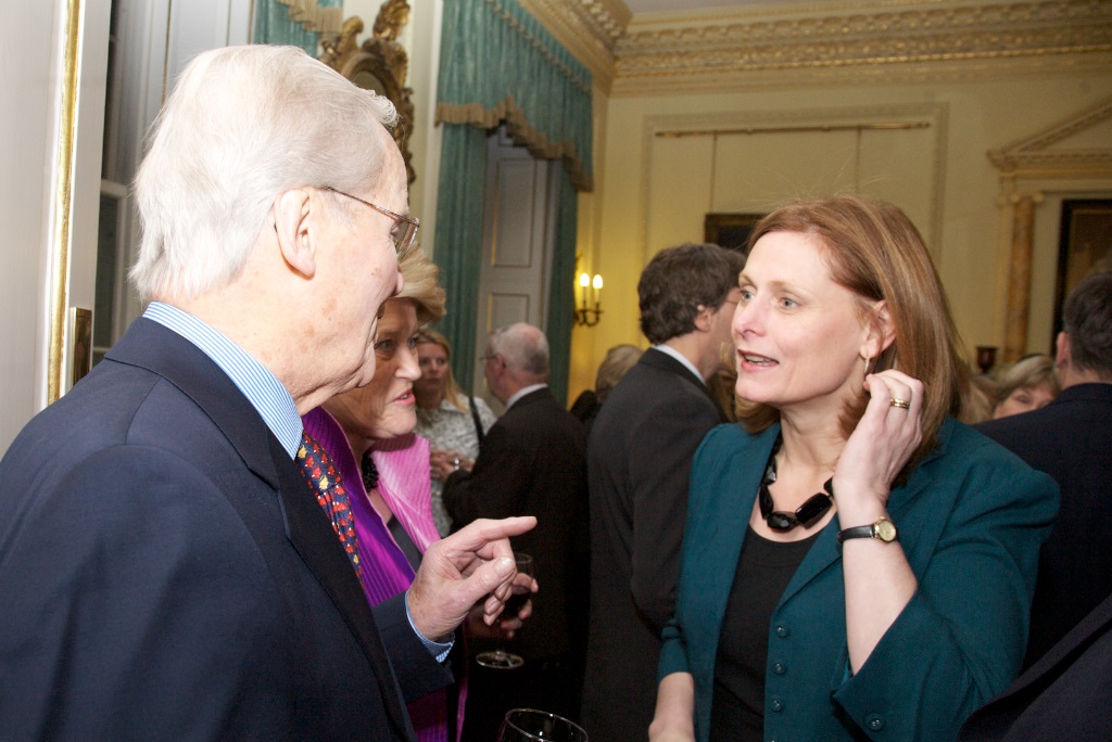 Nicholas talking with Sarah Brown at the 10 Downing Street reception