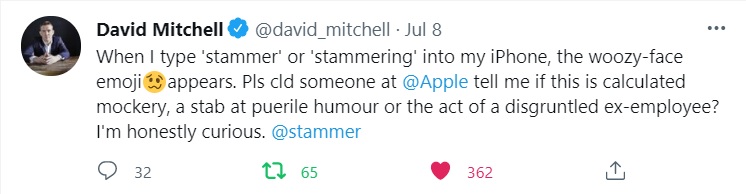 A screengrab of a tweet by the writer David Mitchell