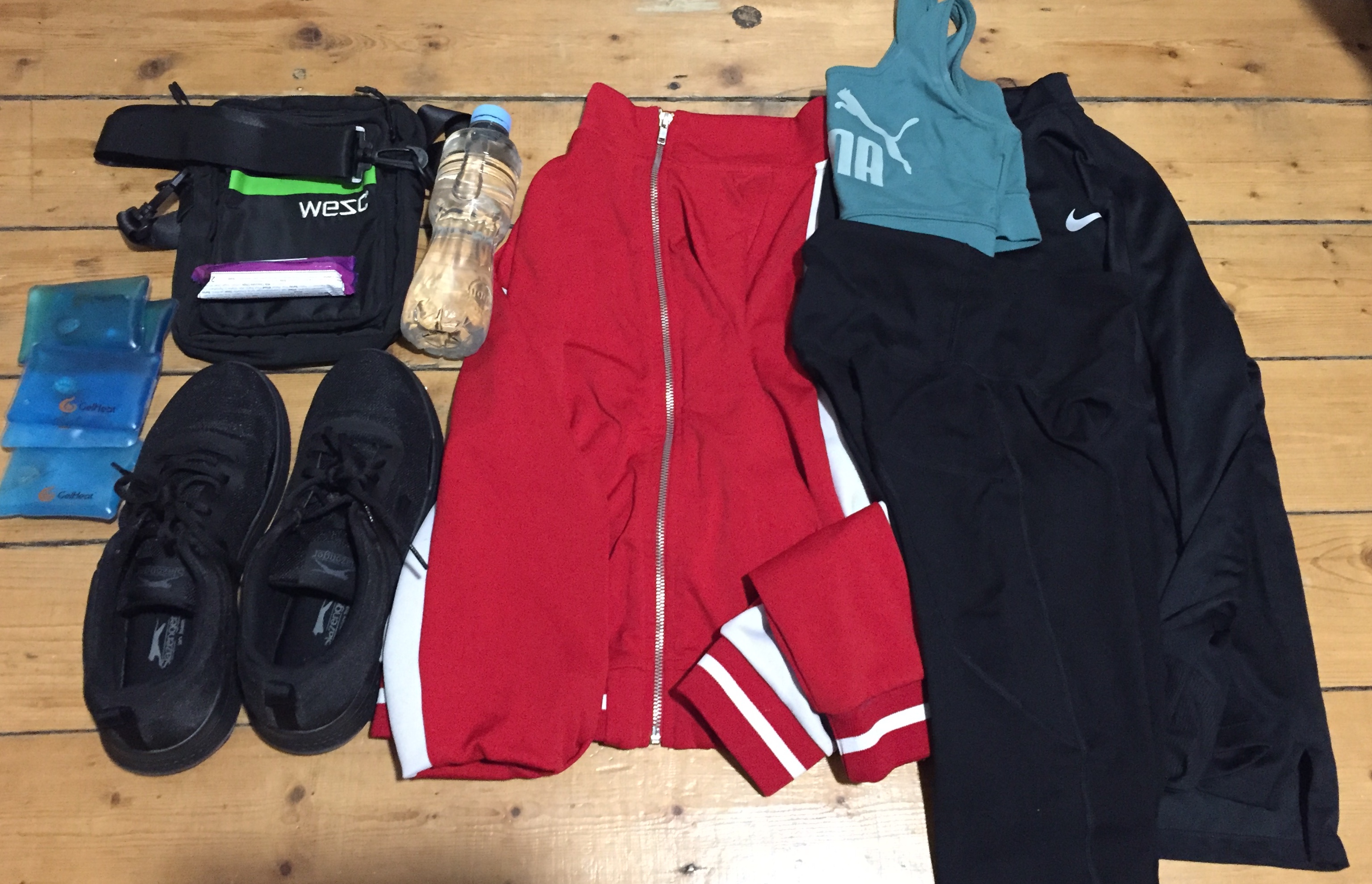 A collection of clothes and running gear